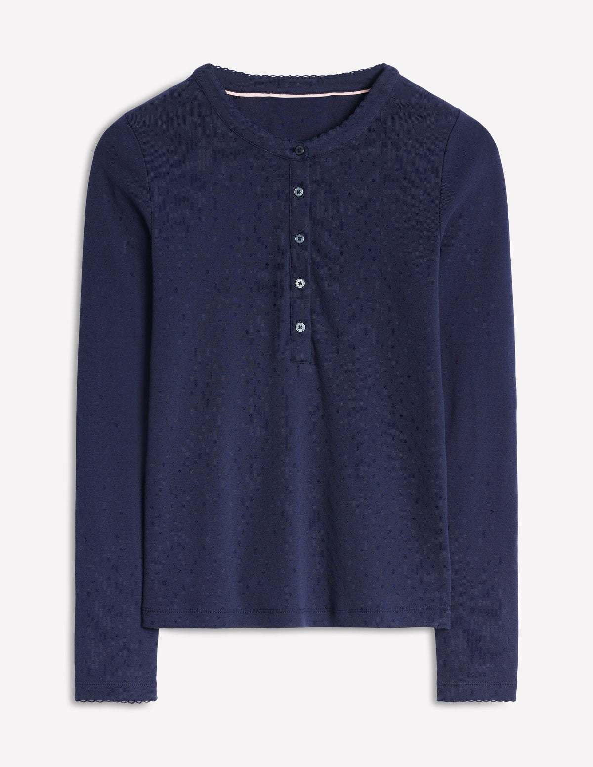 Pointelle Henley Top-Navy - Image 5