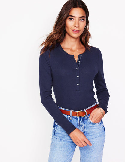 Pointelle Henley Top-Navy