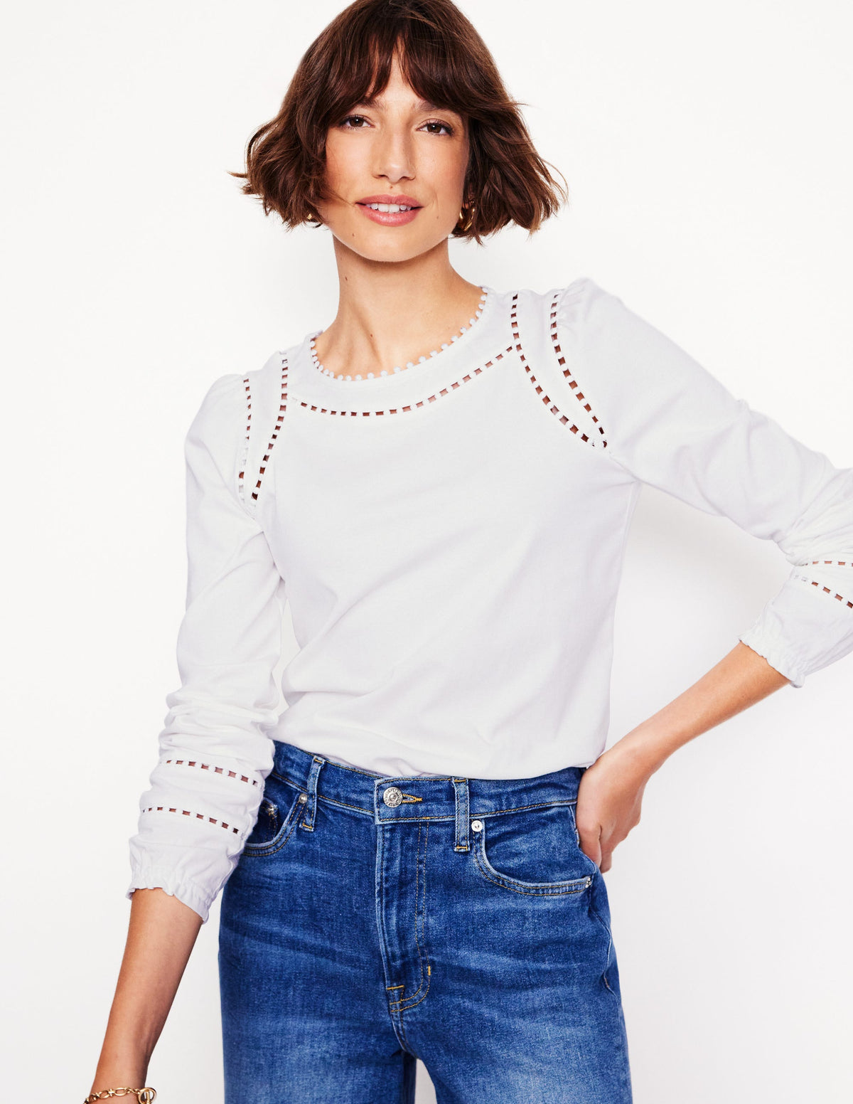 Mila Long Sleeve Top-White - Image 1