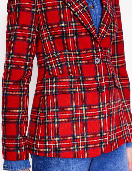 Marylebone Wool-Blend Blazer-Red and Blue Check