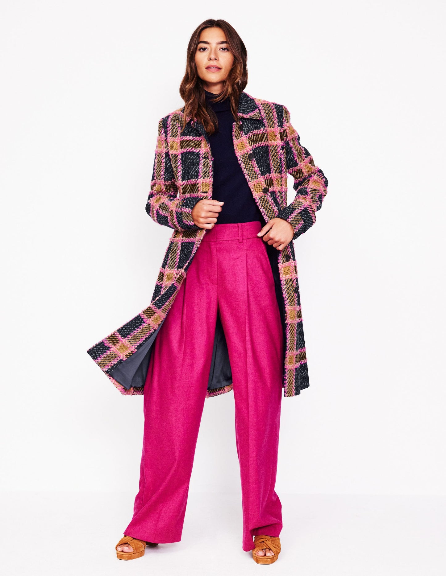 Durham Wool Blend Coat-Pink Check