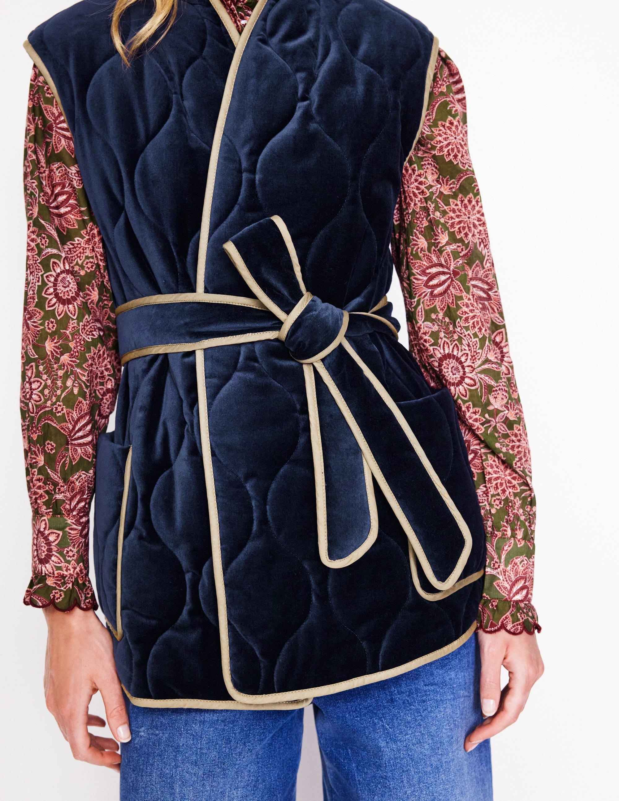 Velvet Wrap Waistcoat-Navy - Image 2