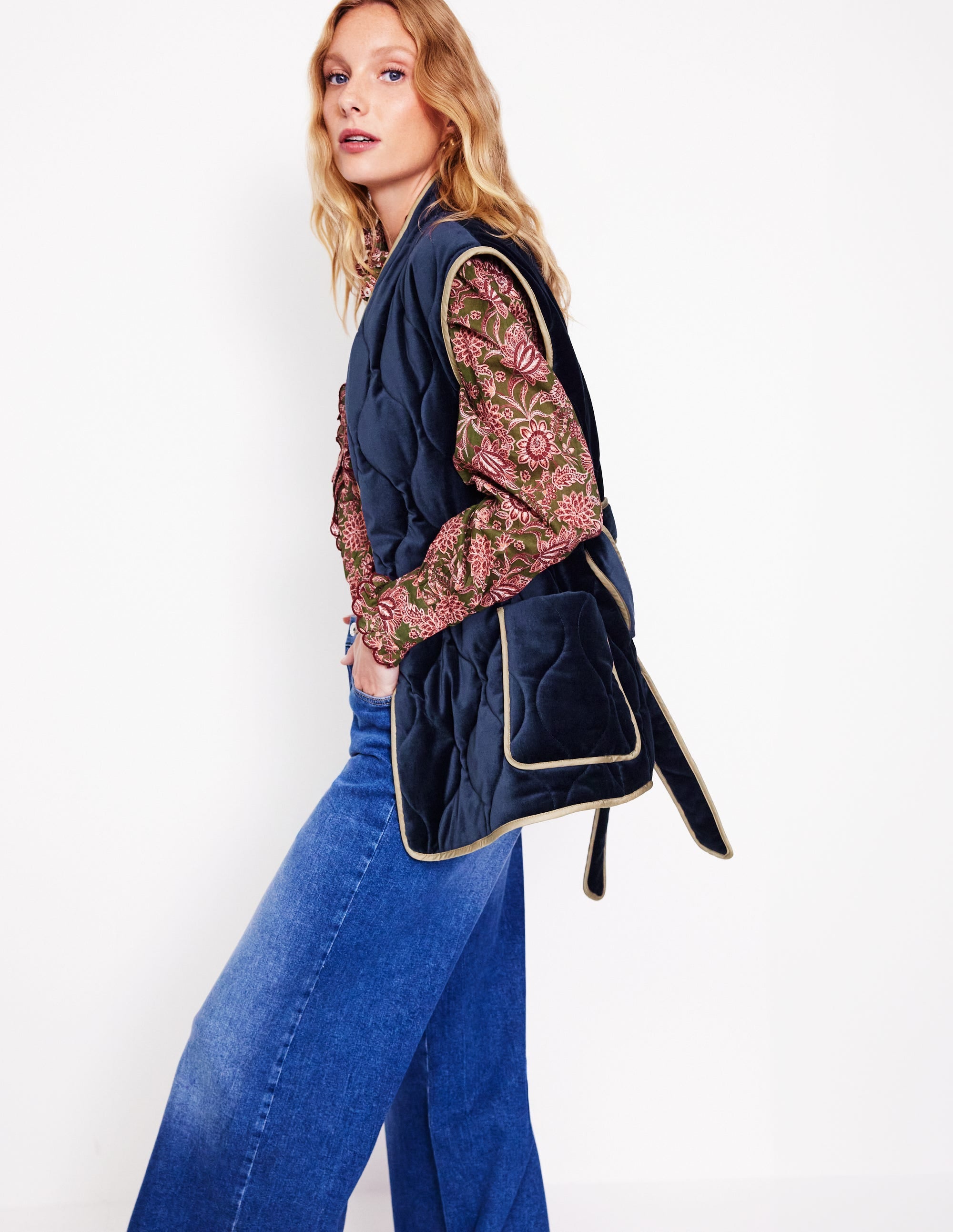 Velvet Wrap Waistcoat-Navy - Image 4