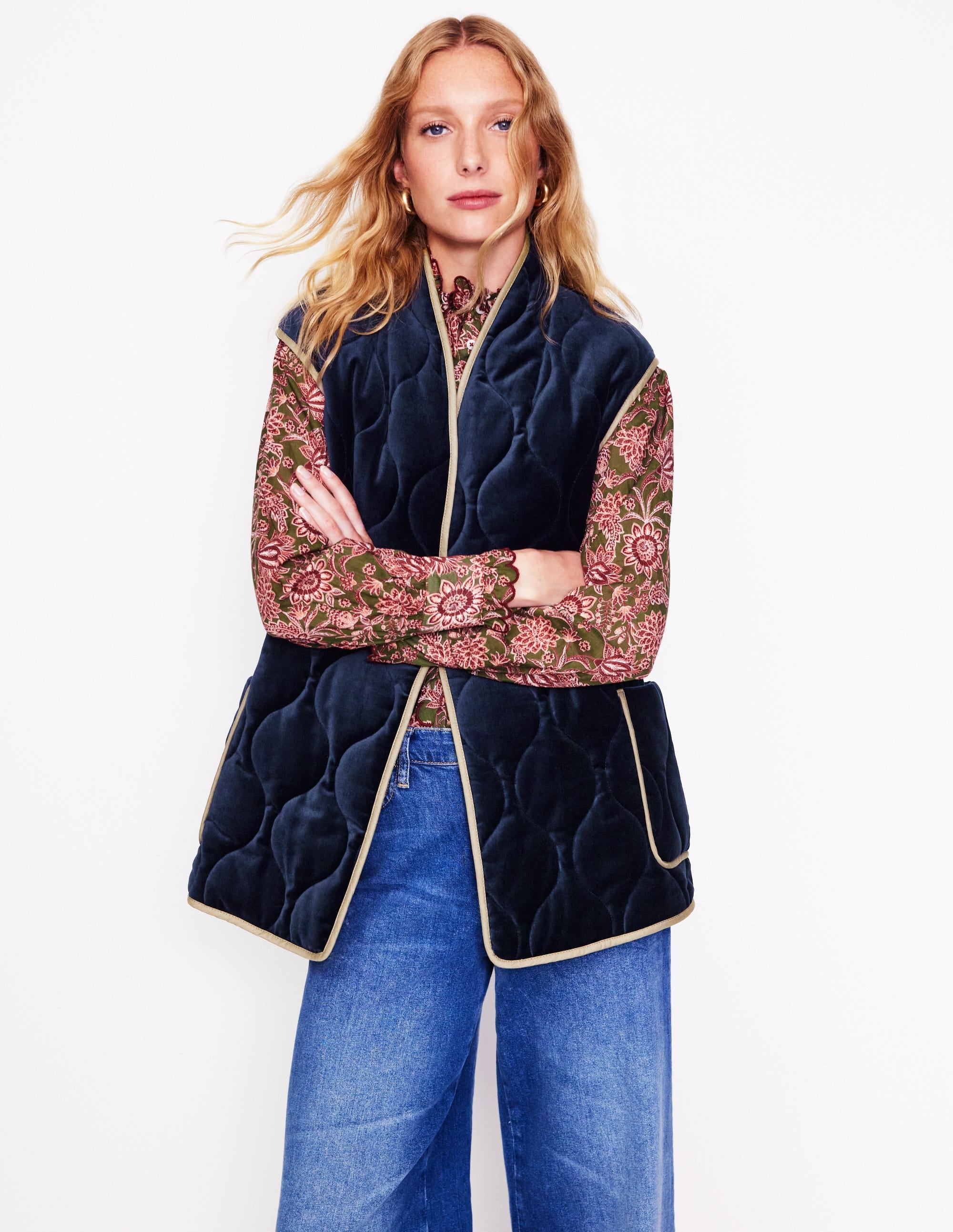 Velvet Wrap Waistcoat-Navy - Image 5