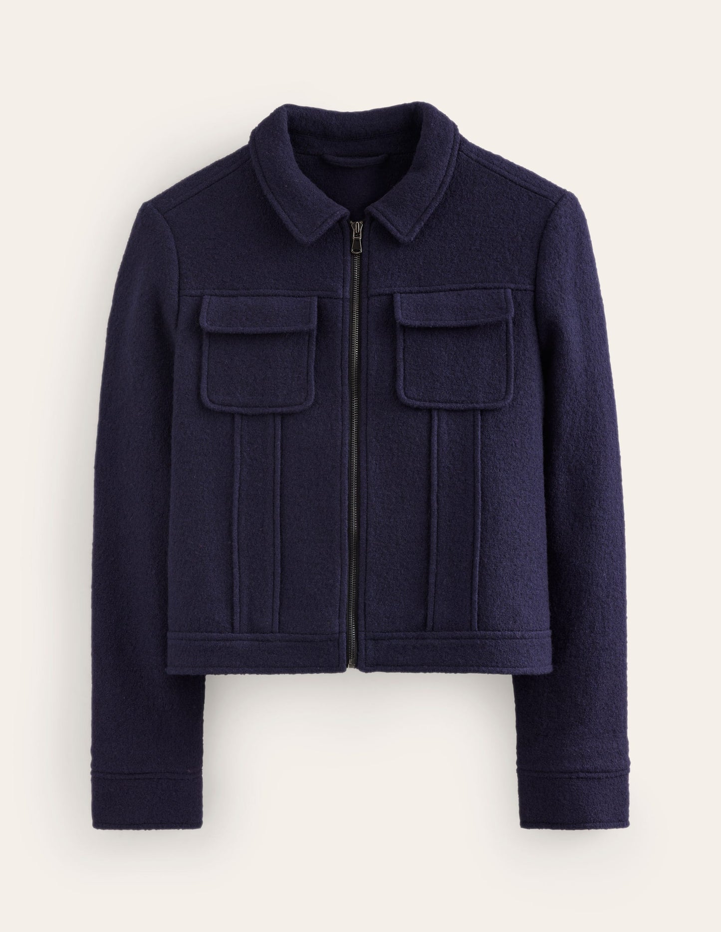 Wool Zip Through Jacket-Navy