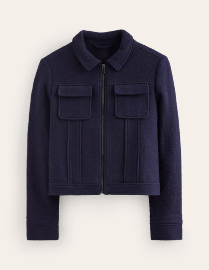 Wool Zip Through Jacket-Navy