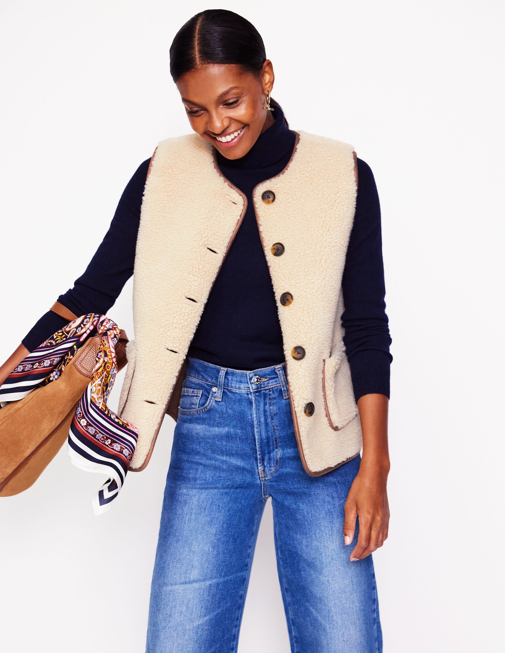 Clerkenwell Borg Button Gilet-Natural Faux Fur - Image 1