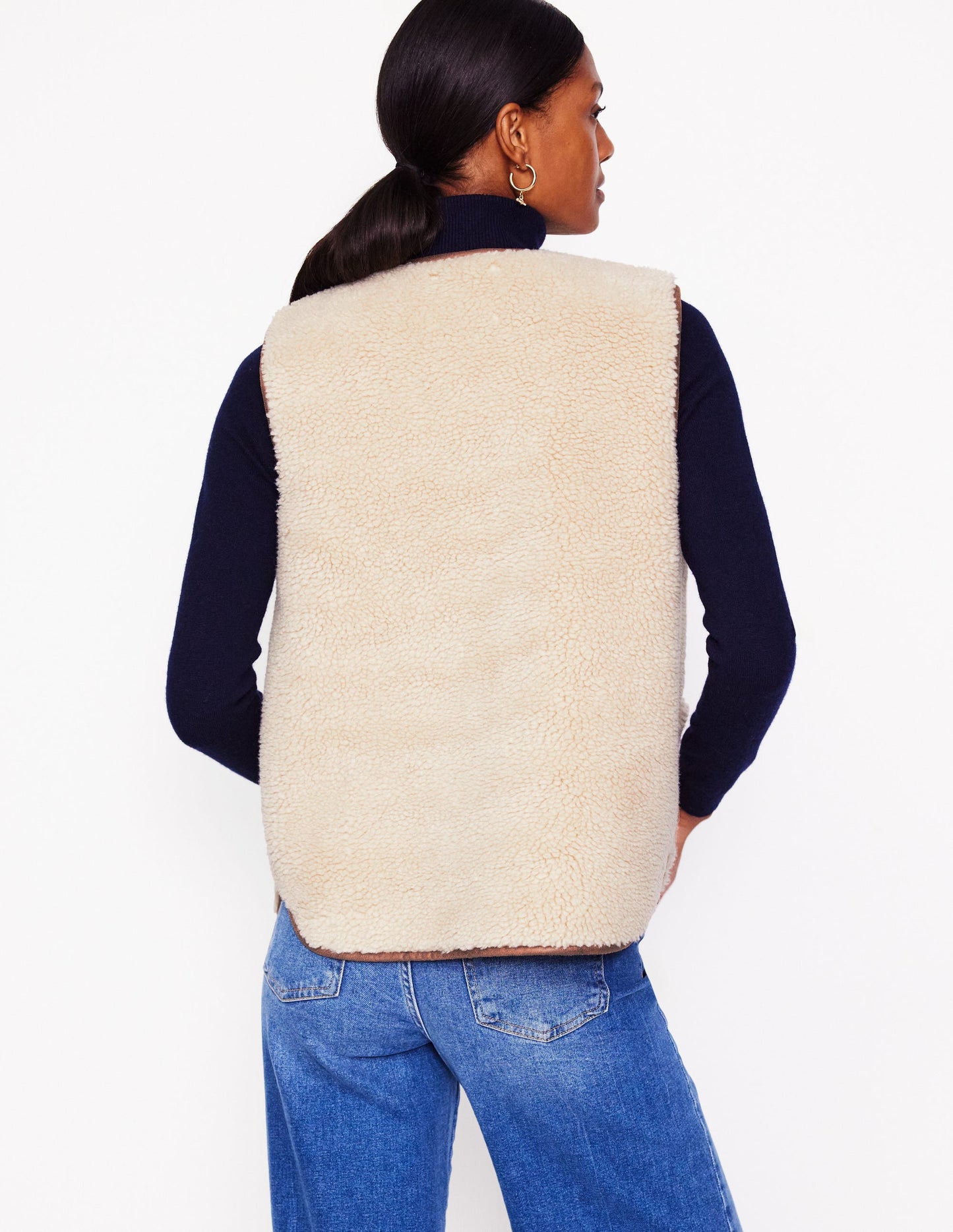 Clerkenwell Borg Button Gilet-Natural Faux Fur