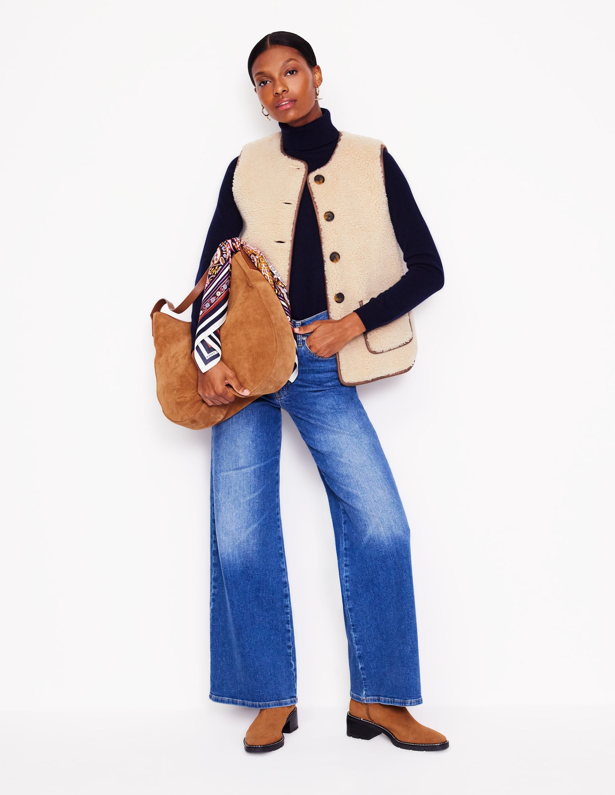 Clerkenwell Borg Button Gilet-Natural Faux Fur - Image 4