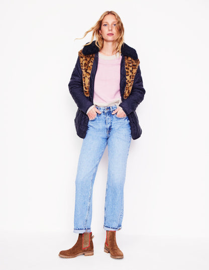 Chester Quilted Borg Coat-Navy, Leopard