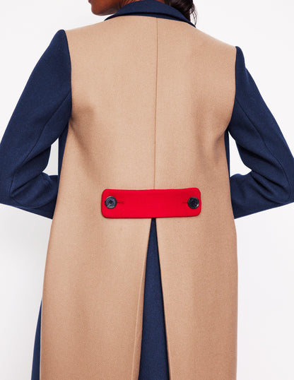 Colorblock Midi Coat-Navy, Multi