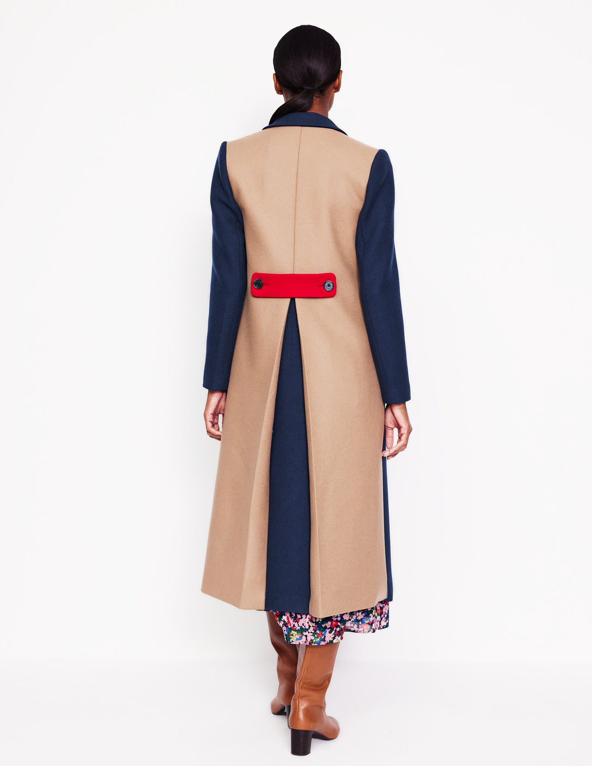 Colorblock Midi Coat-Navy, Multi - Image 4