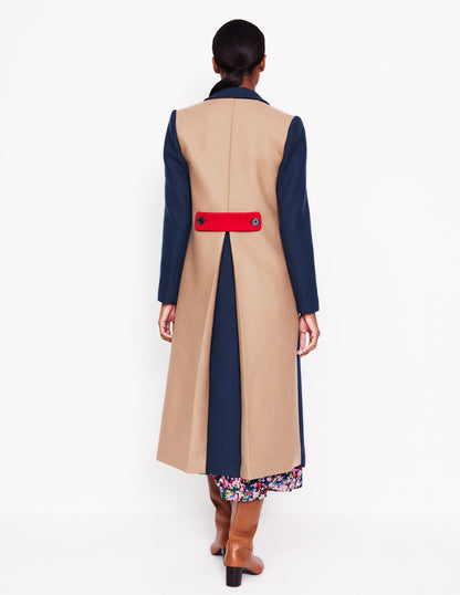 Colorblock Midi Coat-Navy, Multi