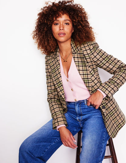 Marylebone Tweed Blazer-Pink, Green Check