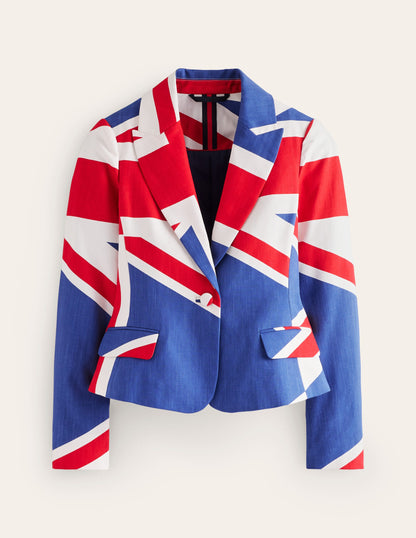 Fitted Printed Blazer-Union Jack