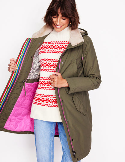 Faux-Fur Hood Parka-Khaki-1