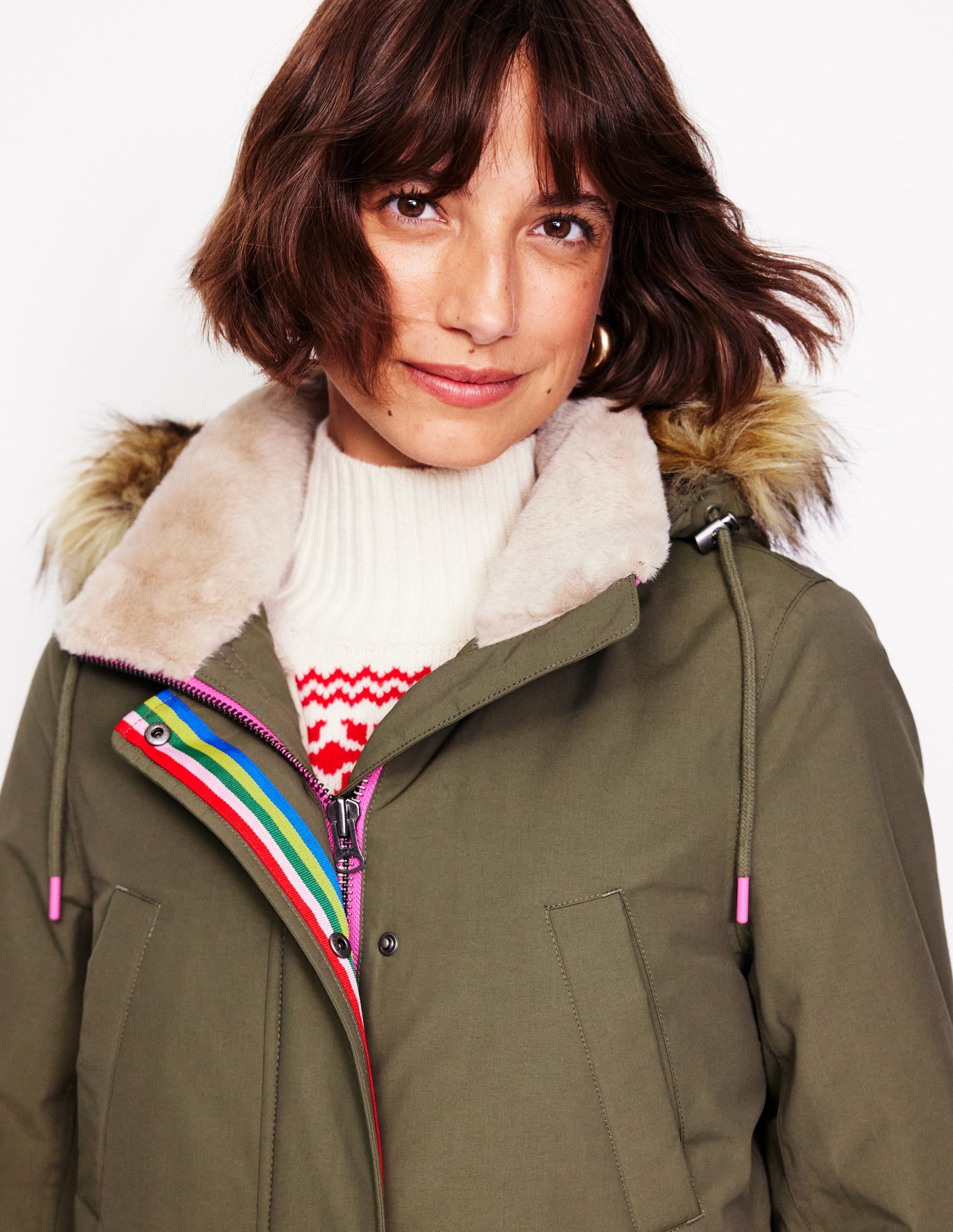 Faux-Fur Hood Parka-Khaki-3