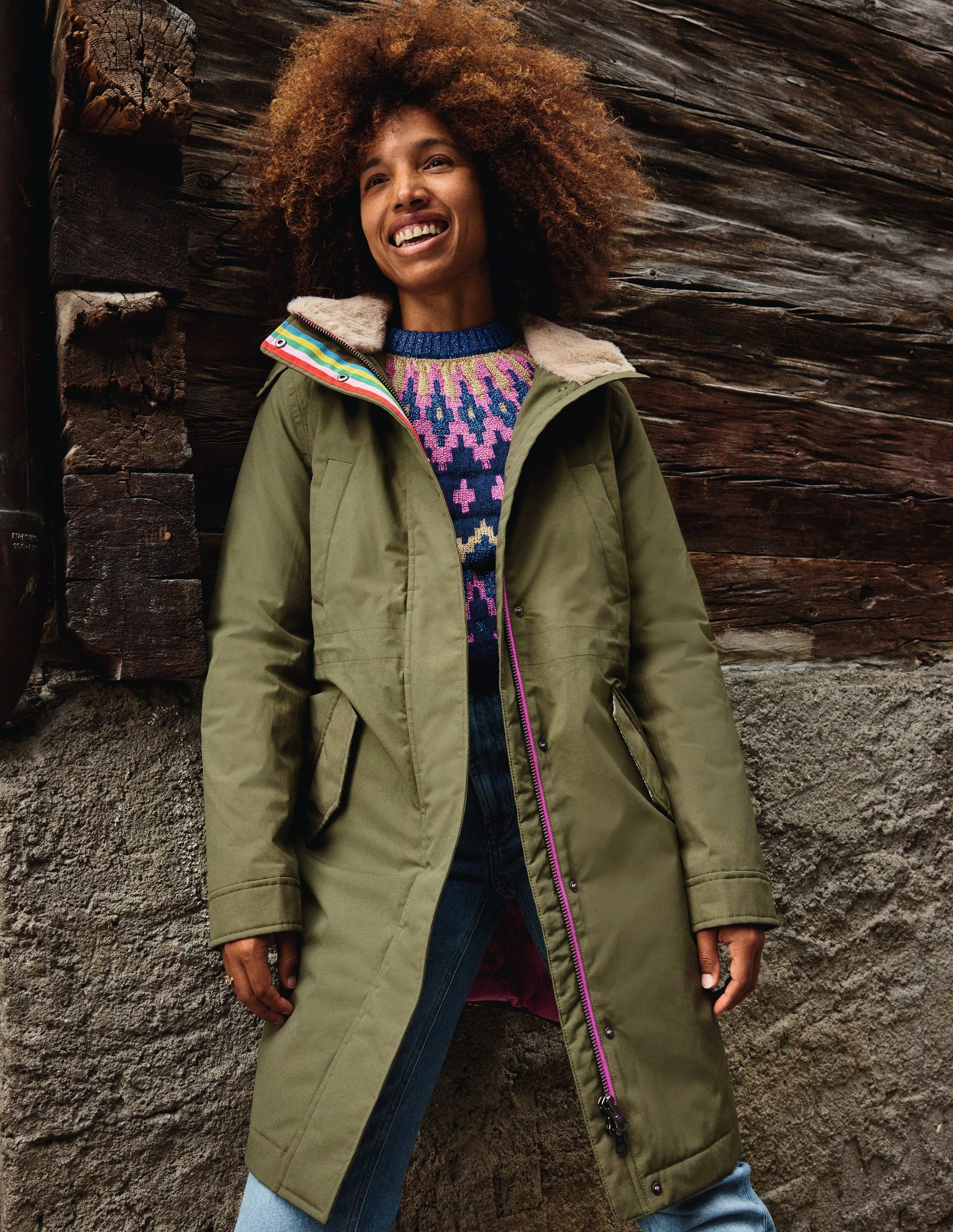 Faux-Fur Hood Parka-Khaki-5