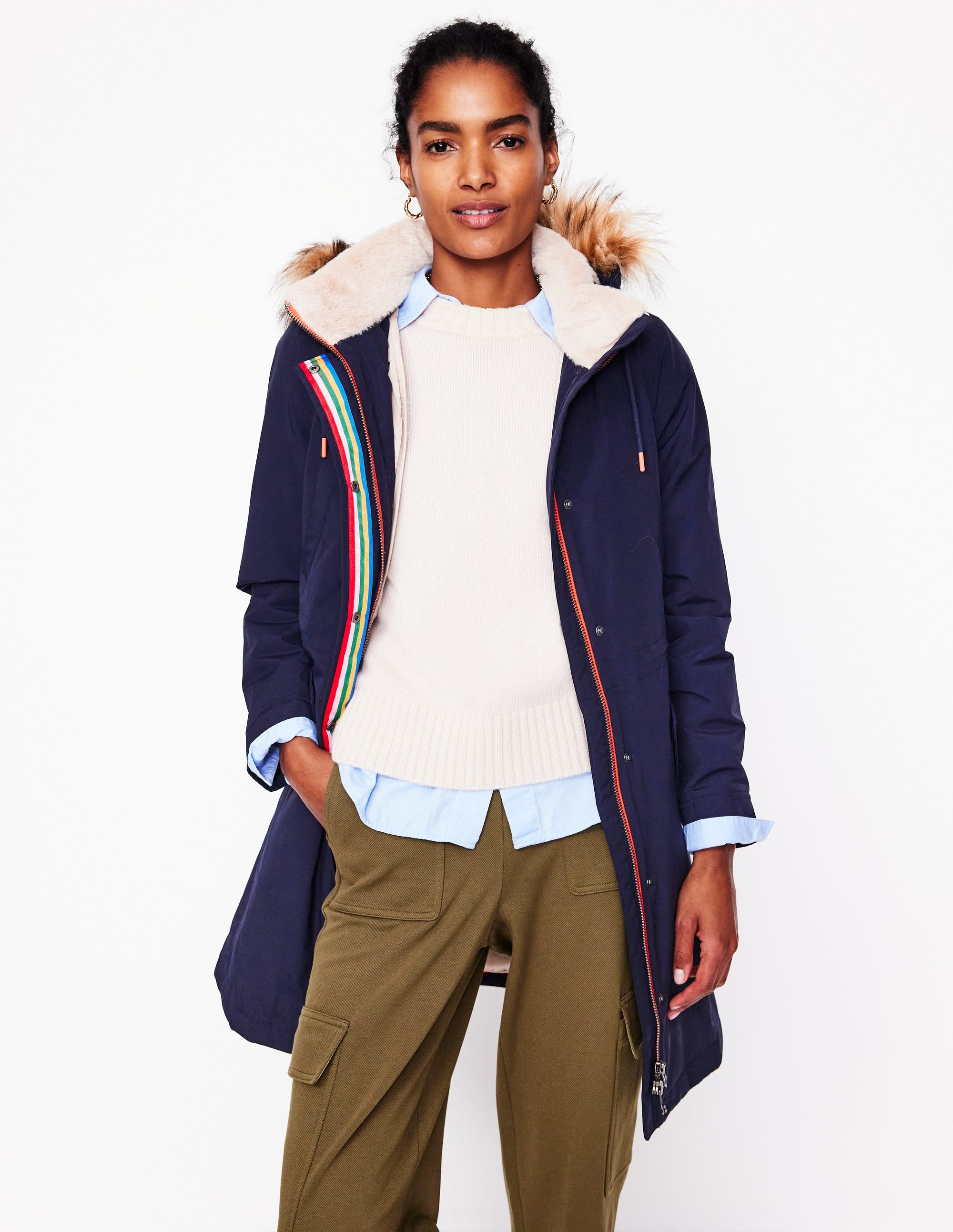Faux-Fur Hood Parka-Navy - Image 1