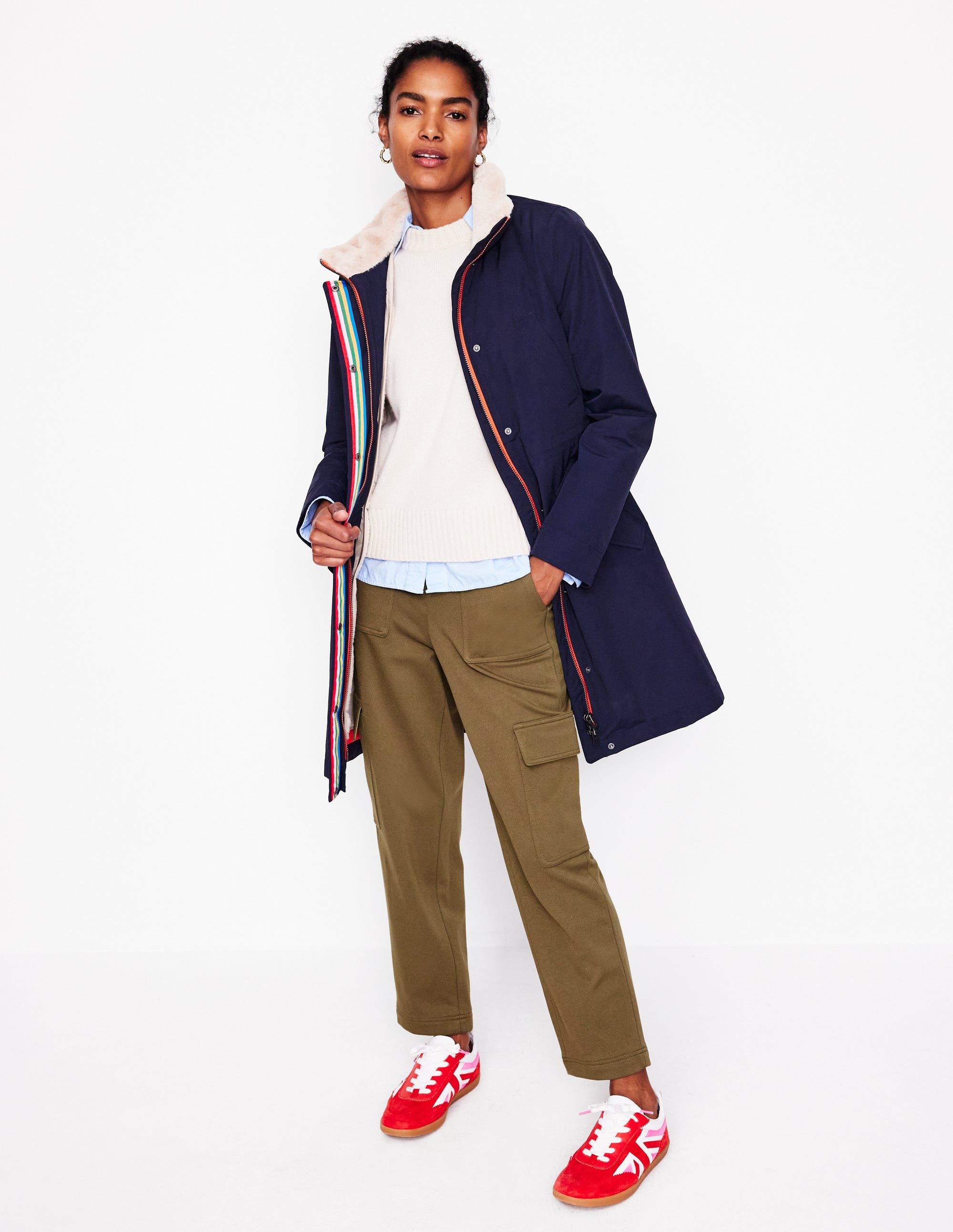 Faux-Fur Hood Parka-Navy - Image 4