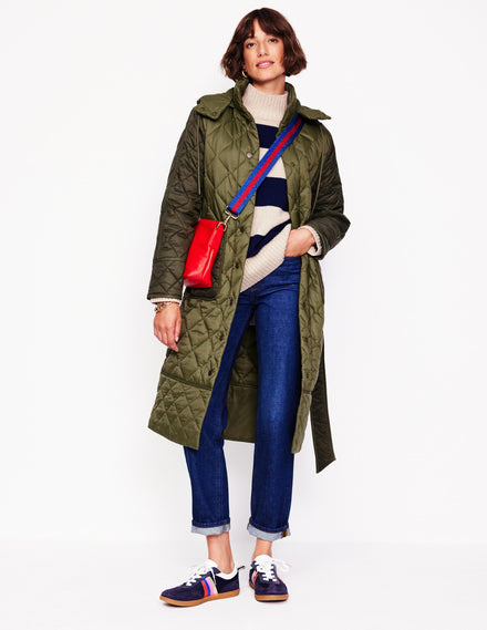 Quilted Belted Coat-Khaki