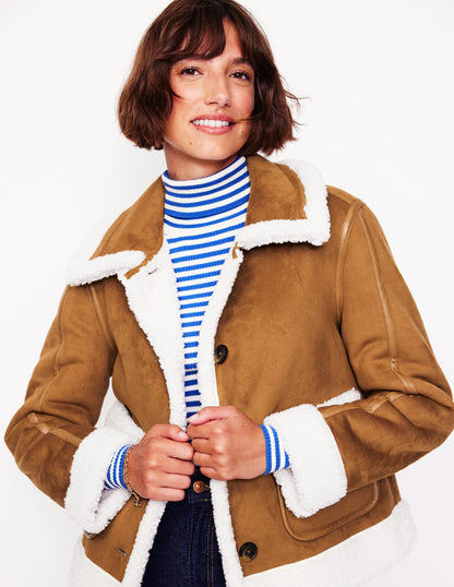 Faux Shearling Jacket-Brown