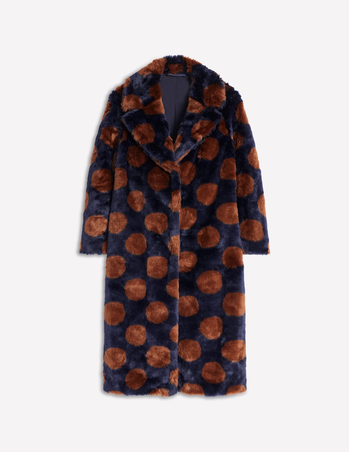 Spot Faux-Fur Midi Coat-Navy & Brown Spot