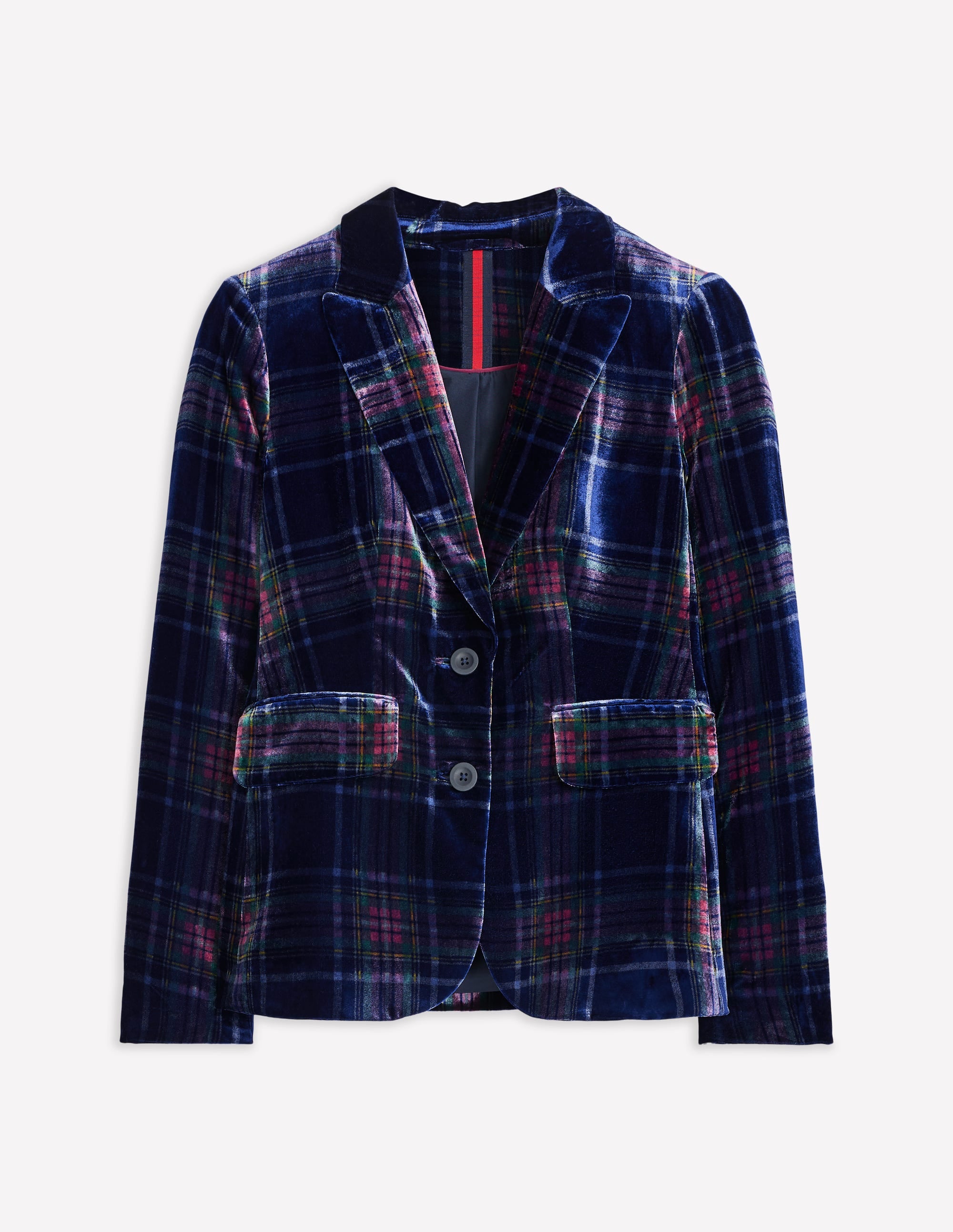Fluid Velvet Blazer-Navy and Red Check - Image 6