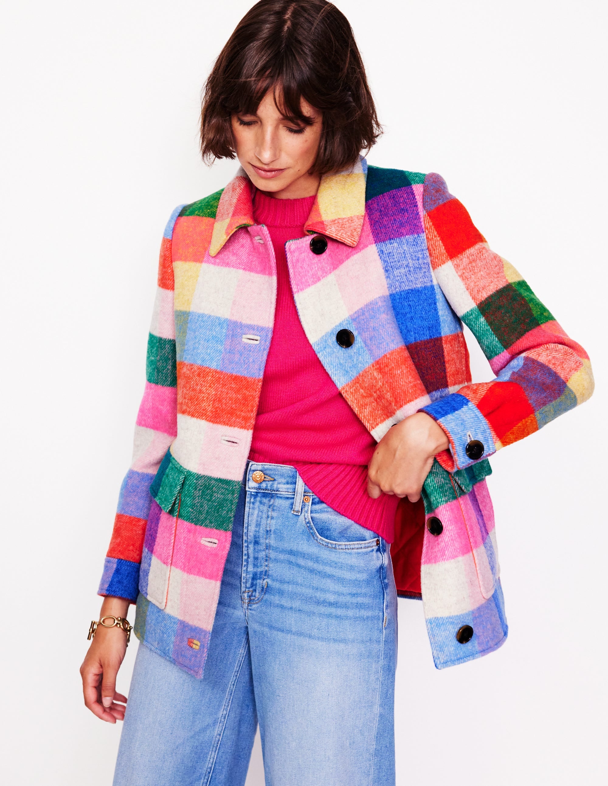 Wool Check Coat-Multi Check | Boden USA