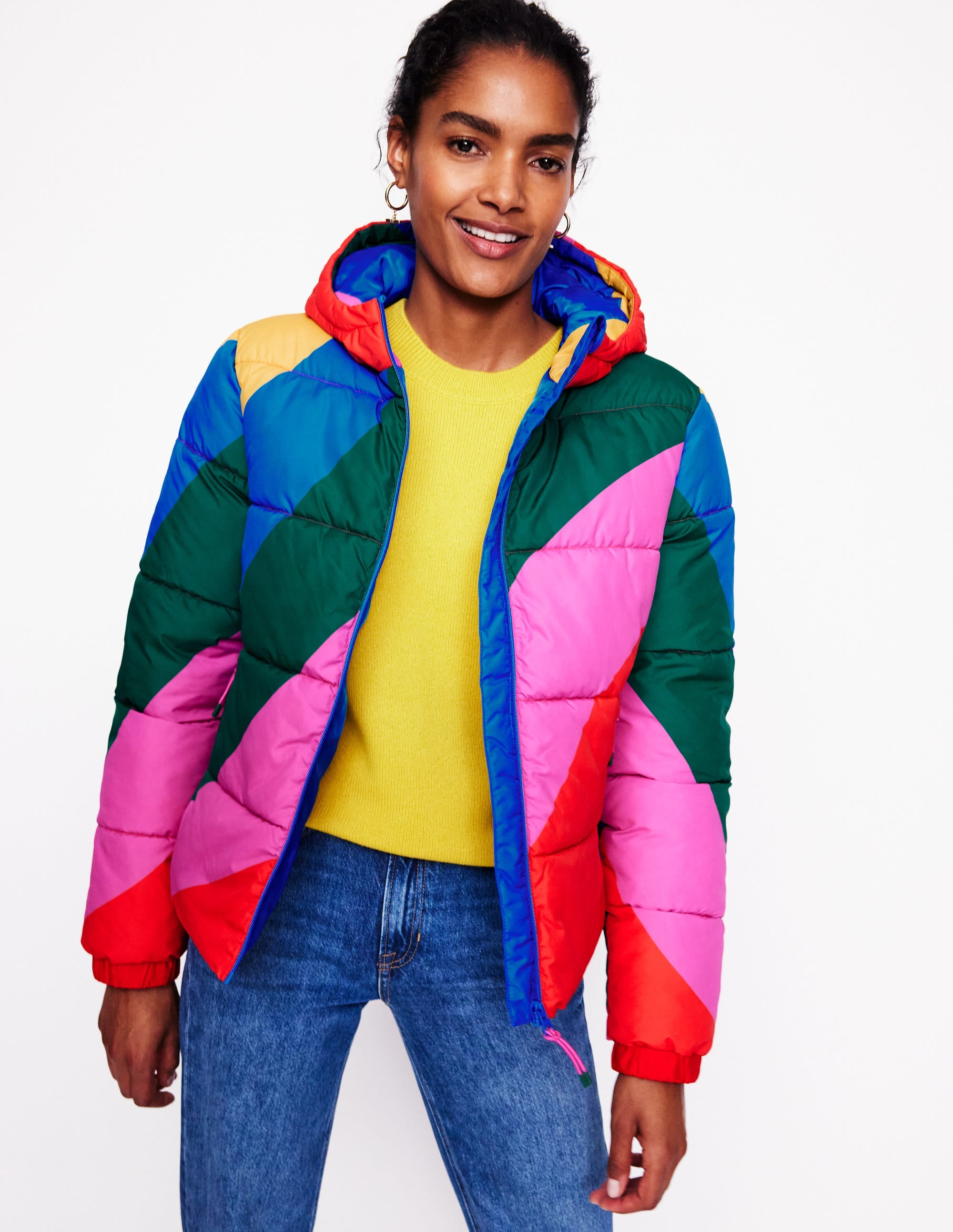 Hooded Puffer Coat-Rainbow Wave - Image 1