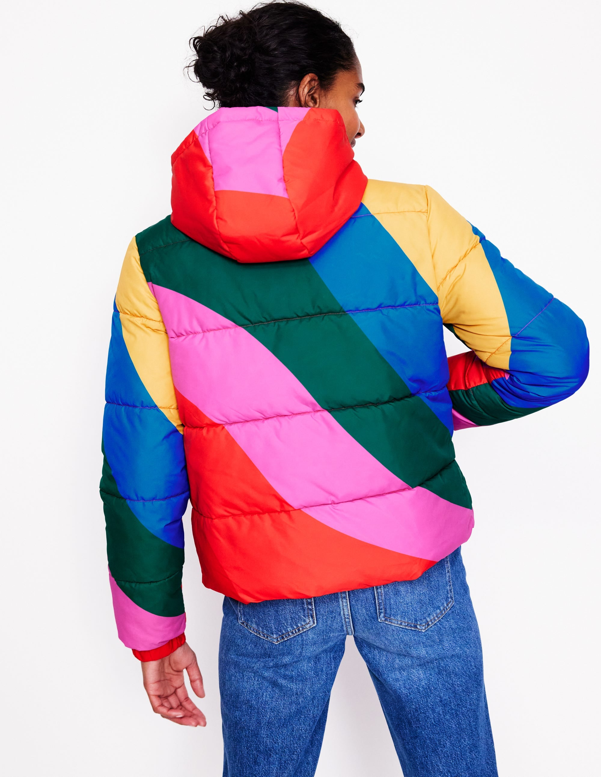 Hooded Puffer Coat-Rainbow Wave - Image 3