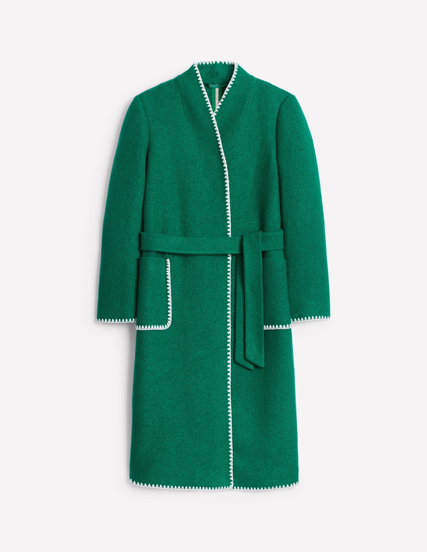 Blanket Stitch Wrap Coat-Alpine Green