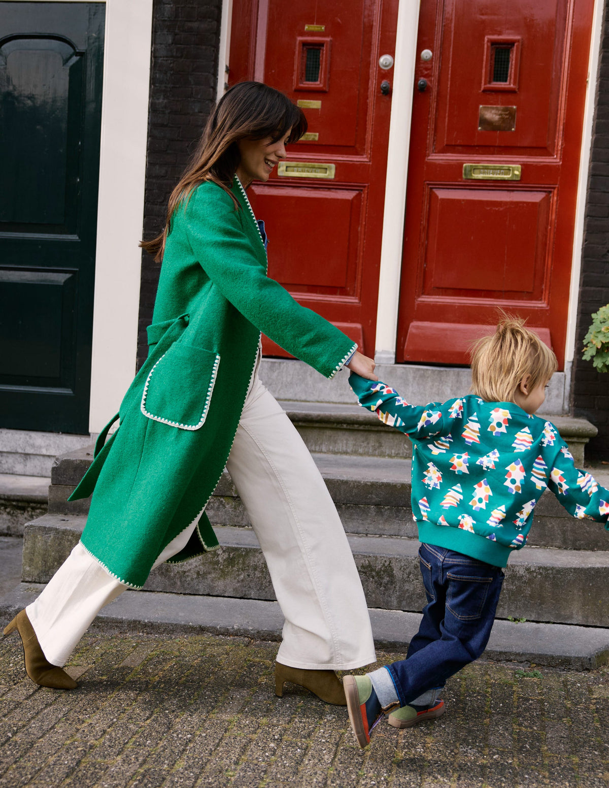 Blanket Stitch Wrap Coat-Alpine Green - Image 6