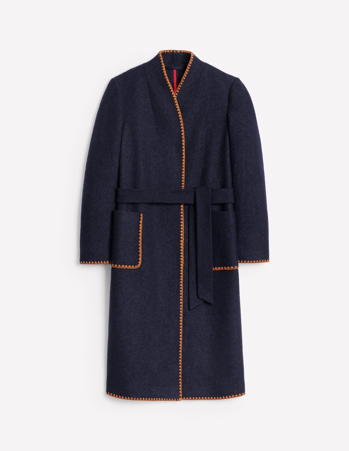 Blanket Stitch Wrap Coat-Navy