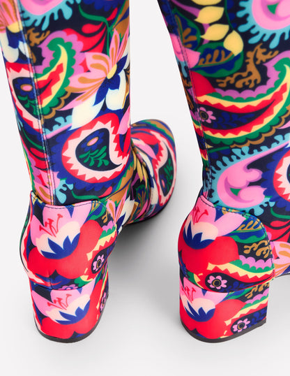 Heeled Stretch Knee Boots-Multi, Botanical Paisley