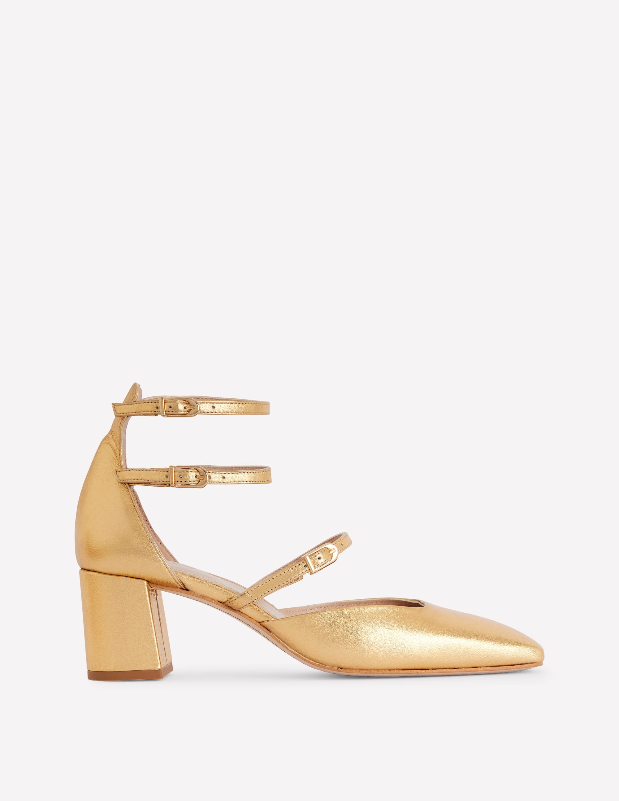 Multi Strap Block Heel Pump-Gold - Image 1