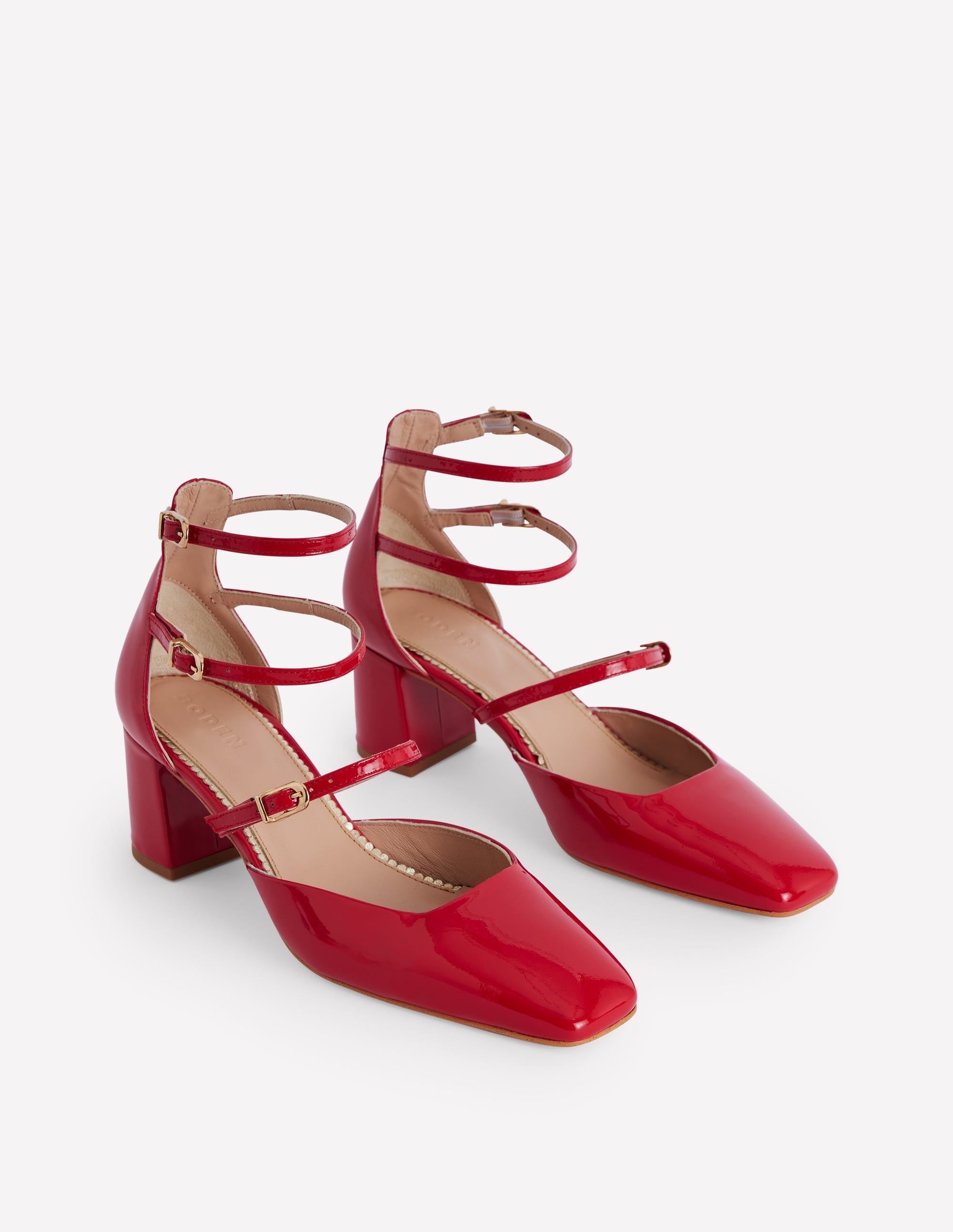 Multi Strap Block Heel Pump-Poppy Red - Image 3