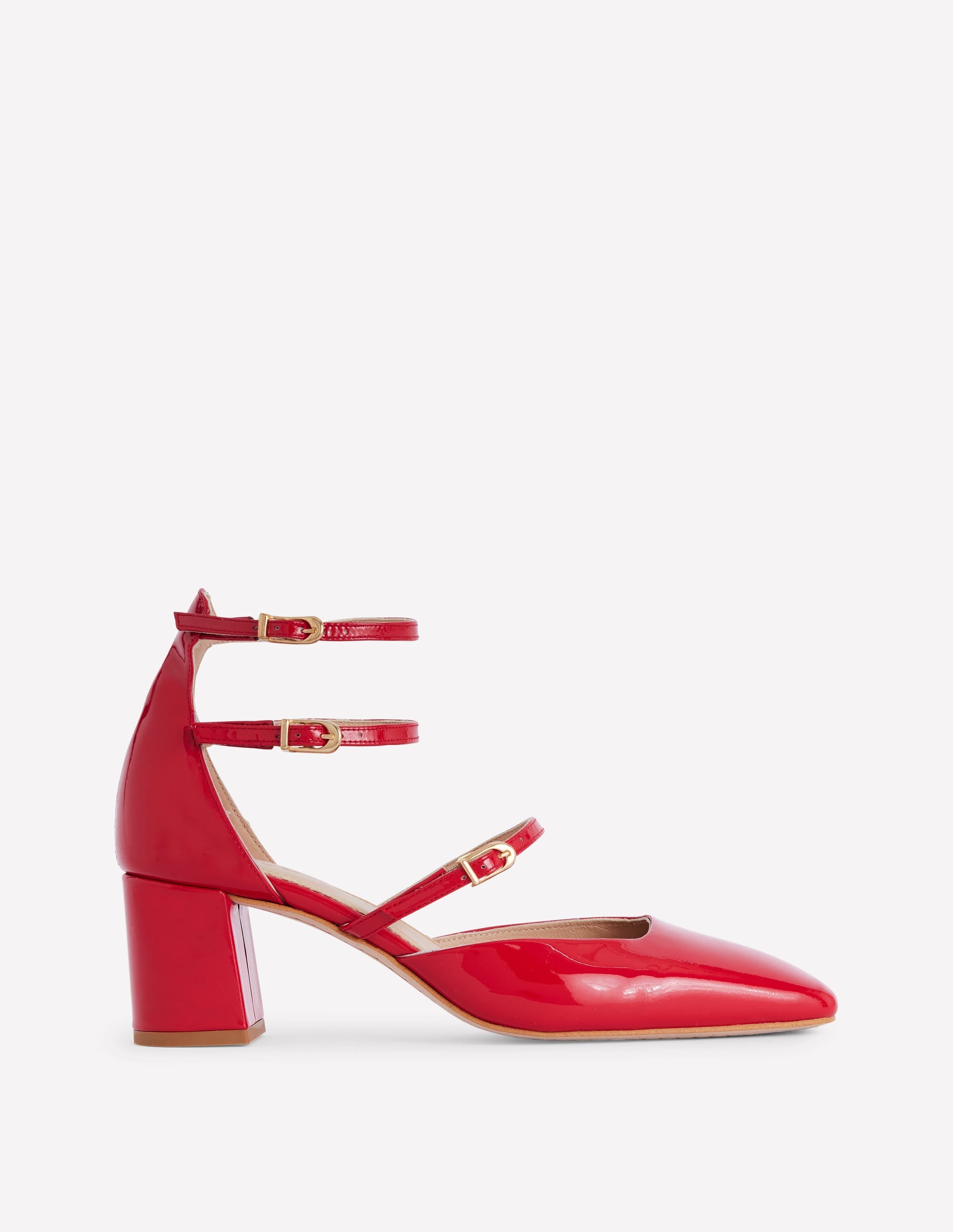 Multi Strap Block Heel Pump-Poppy Red - Image 1