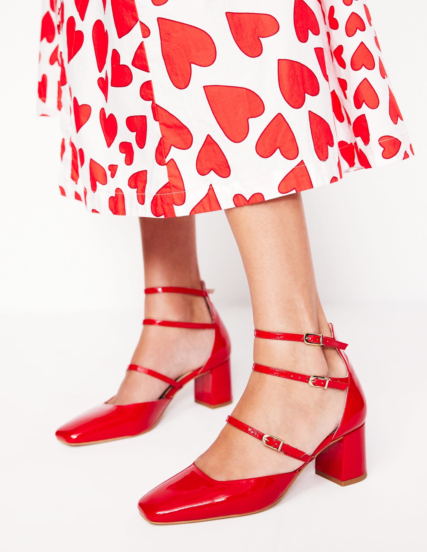 Multi Strap Block Heel Pump-Poppy Red