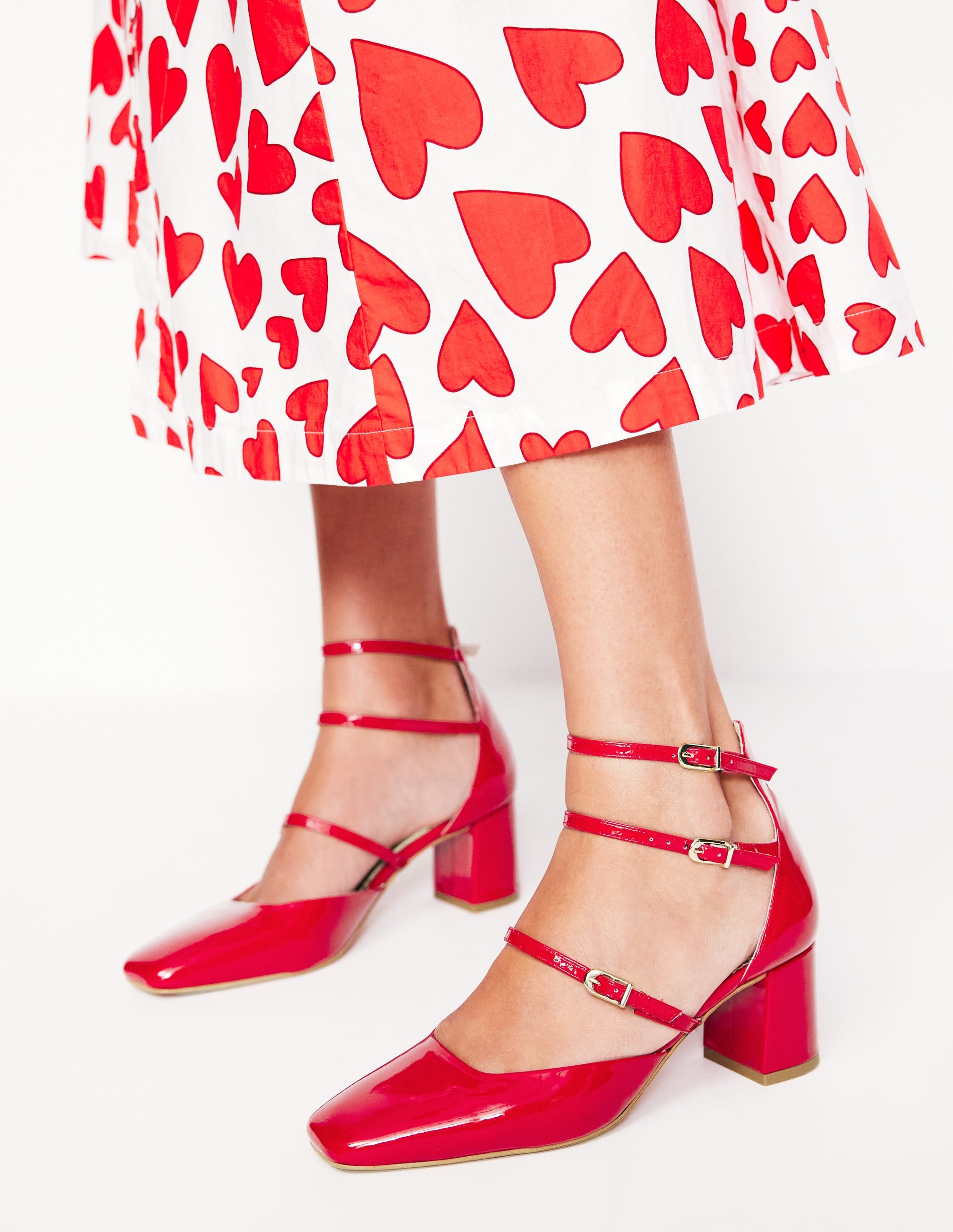 Multi Strap Block Heel Pump-Poppy Red - Image 2