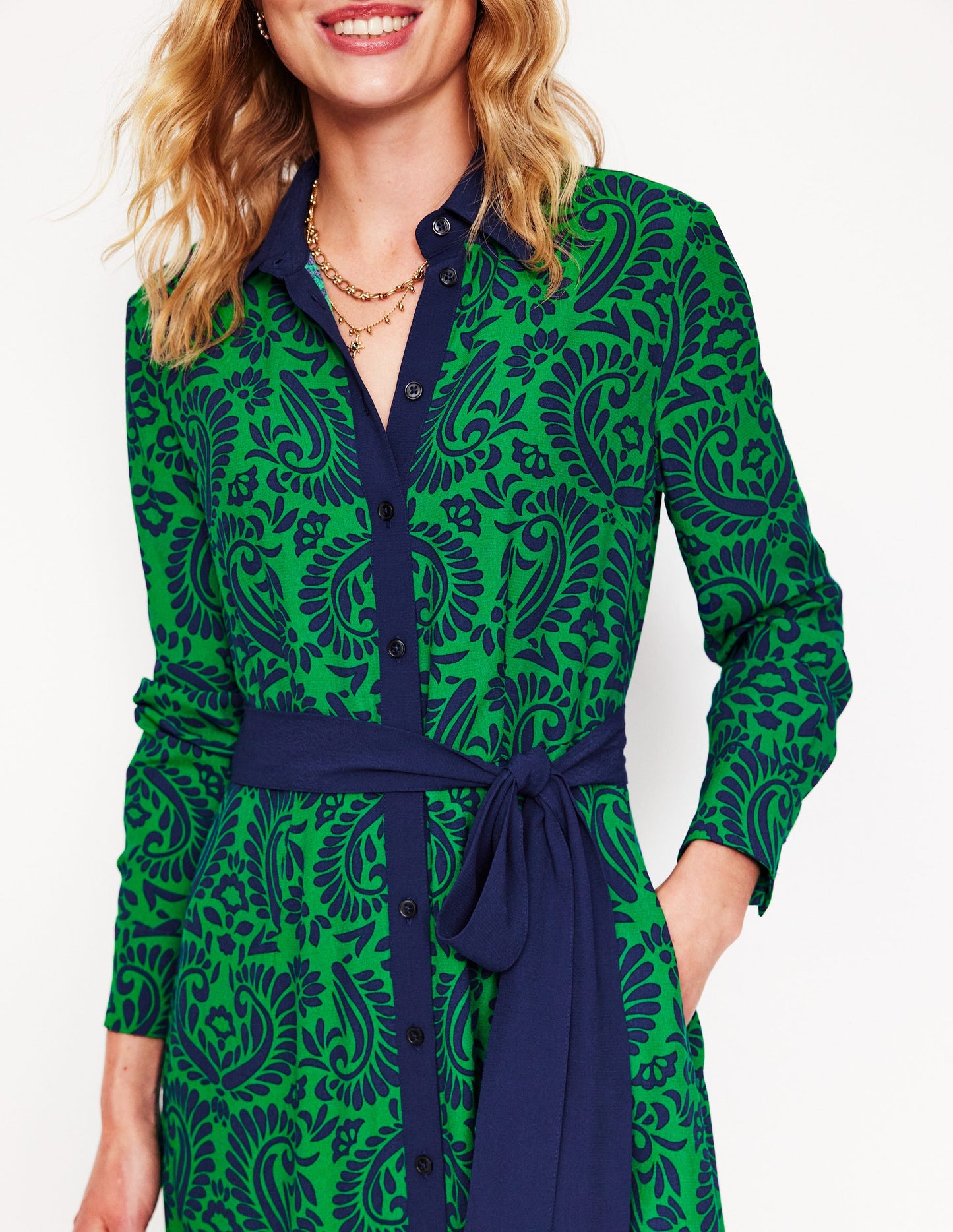 Kate Midi Shirt Dress-Rich Emerald, Decorative Flora