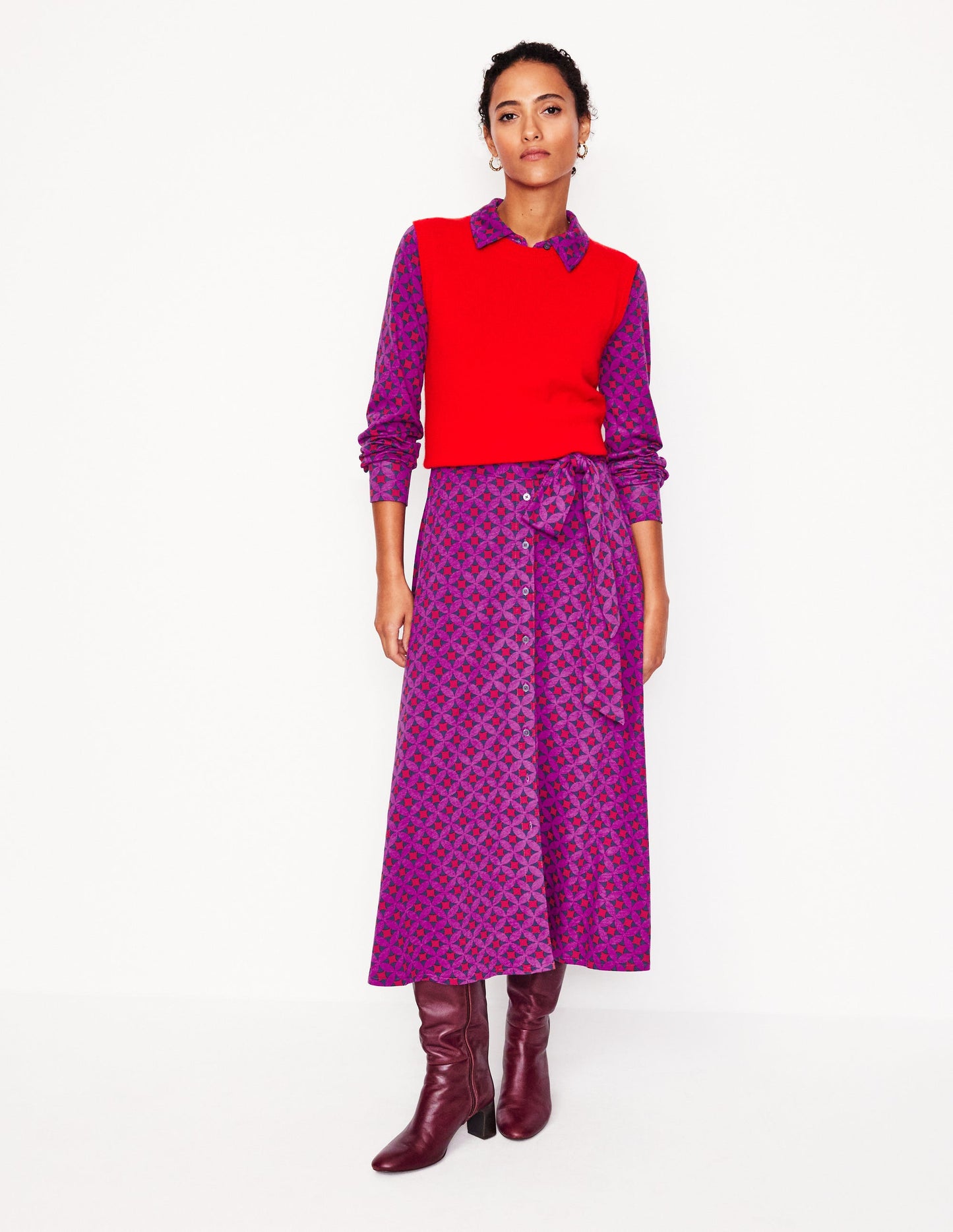 Marcia Jersey Midi Shirt Dress -Regal Purple, Diamond Terrace