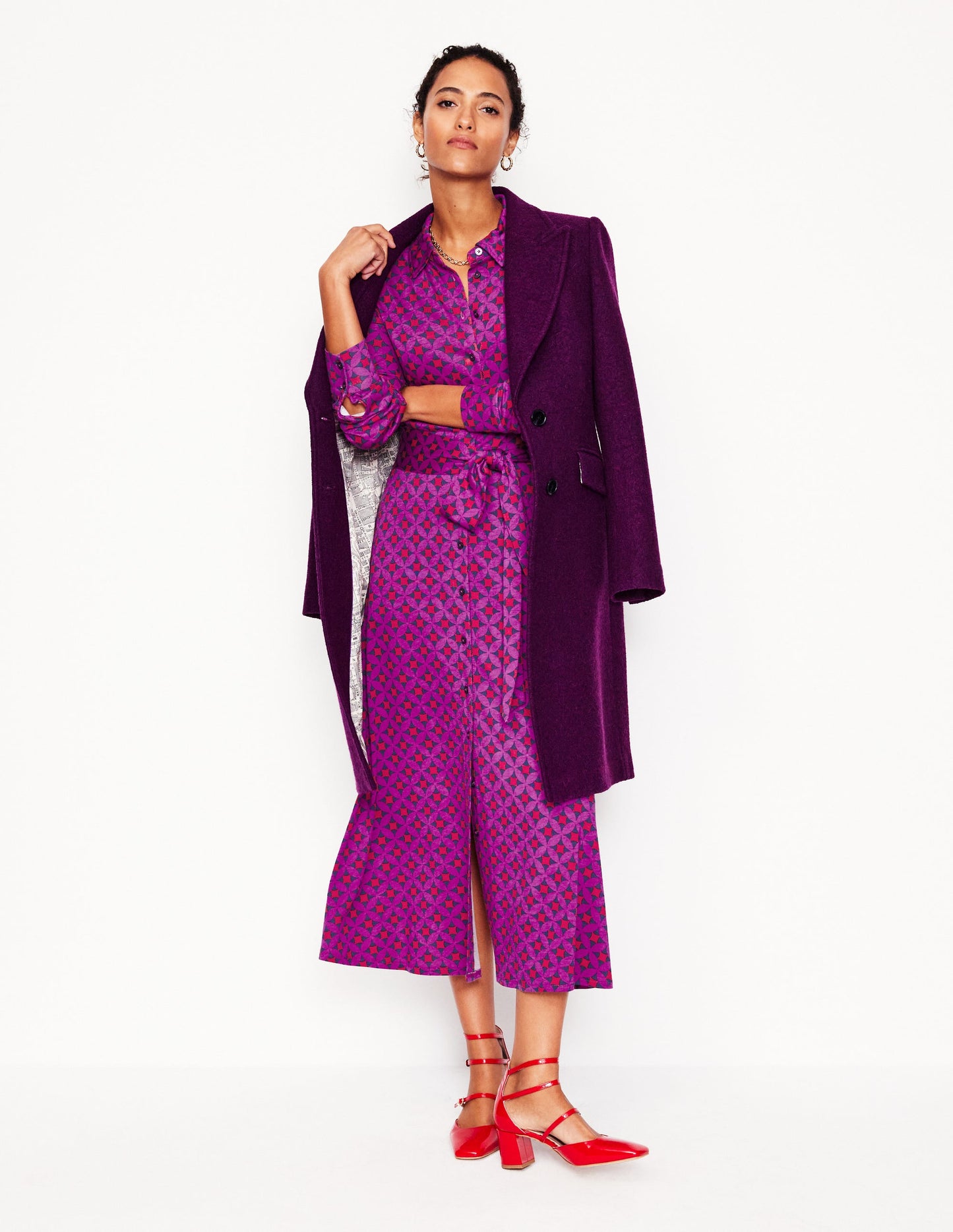 Marcia Jersey Midi Shirt Dress -Regal Purple, Diamond Terrace