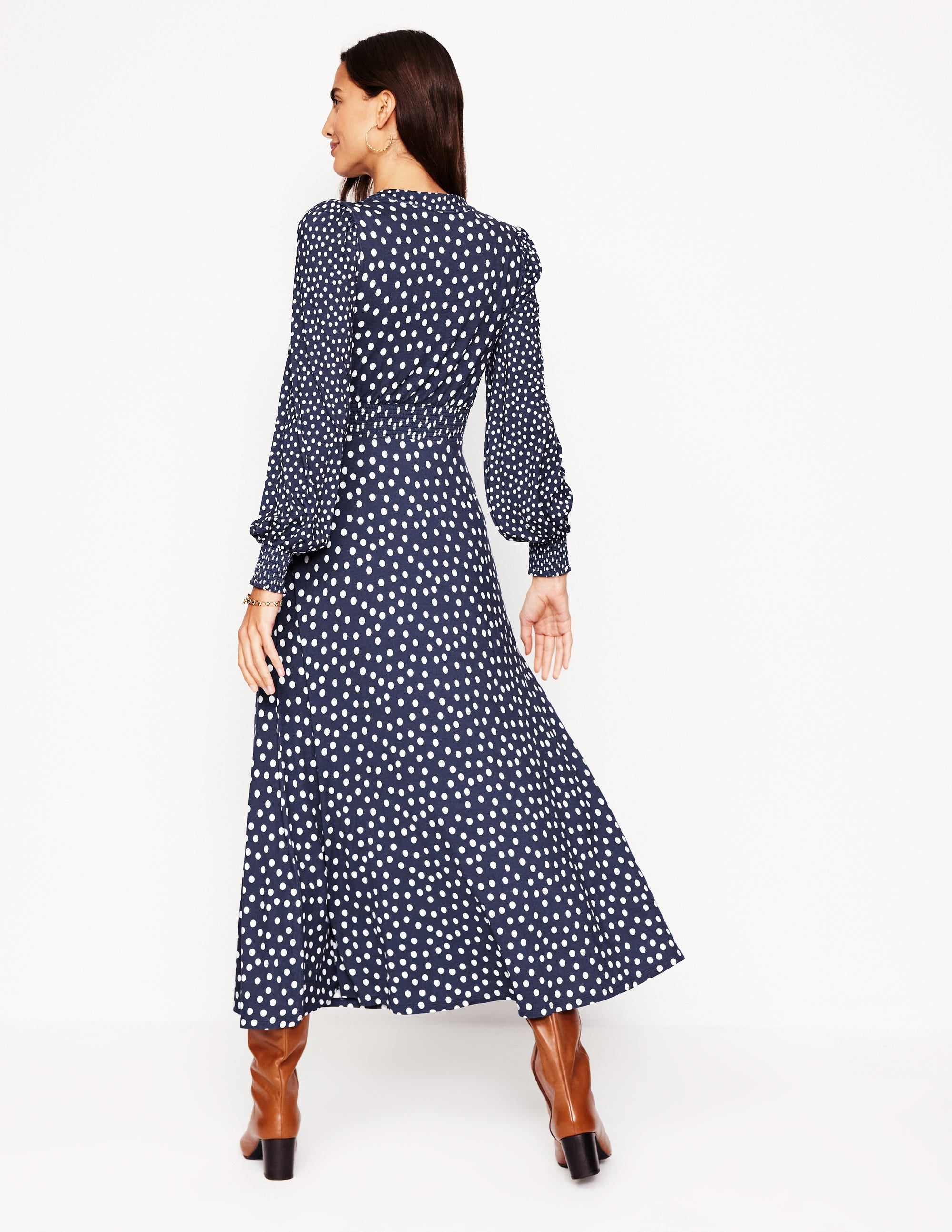 Georgia Jersey Midi Dress-College Navy, Abstract Dot - Image 3