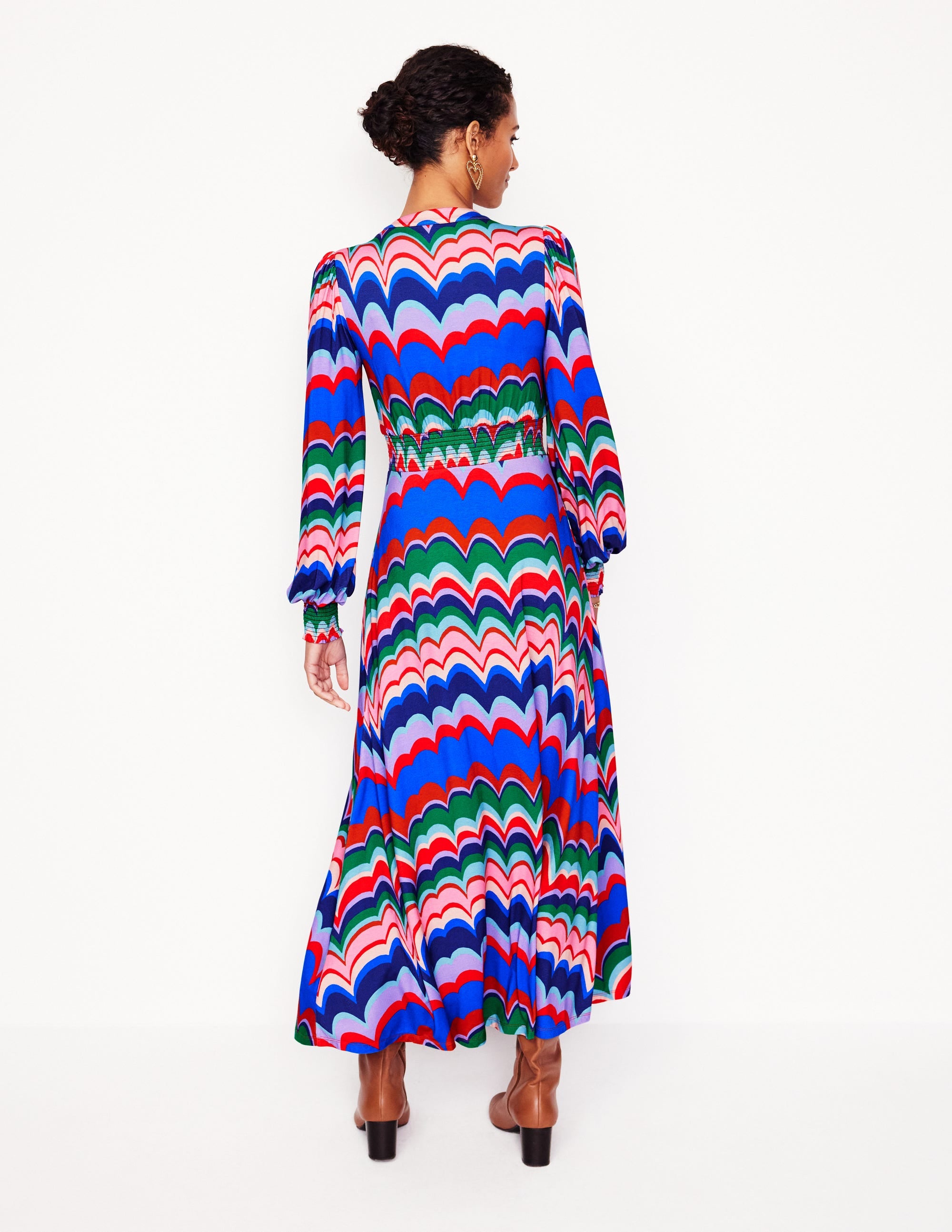 Ivy Smocked Midi Dress-Multi, Abstract Wave - Image 3