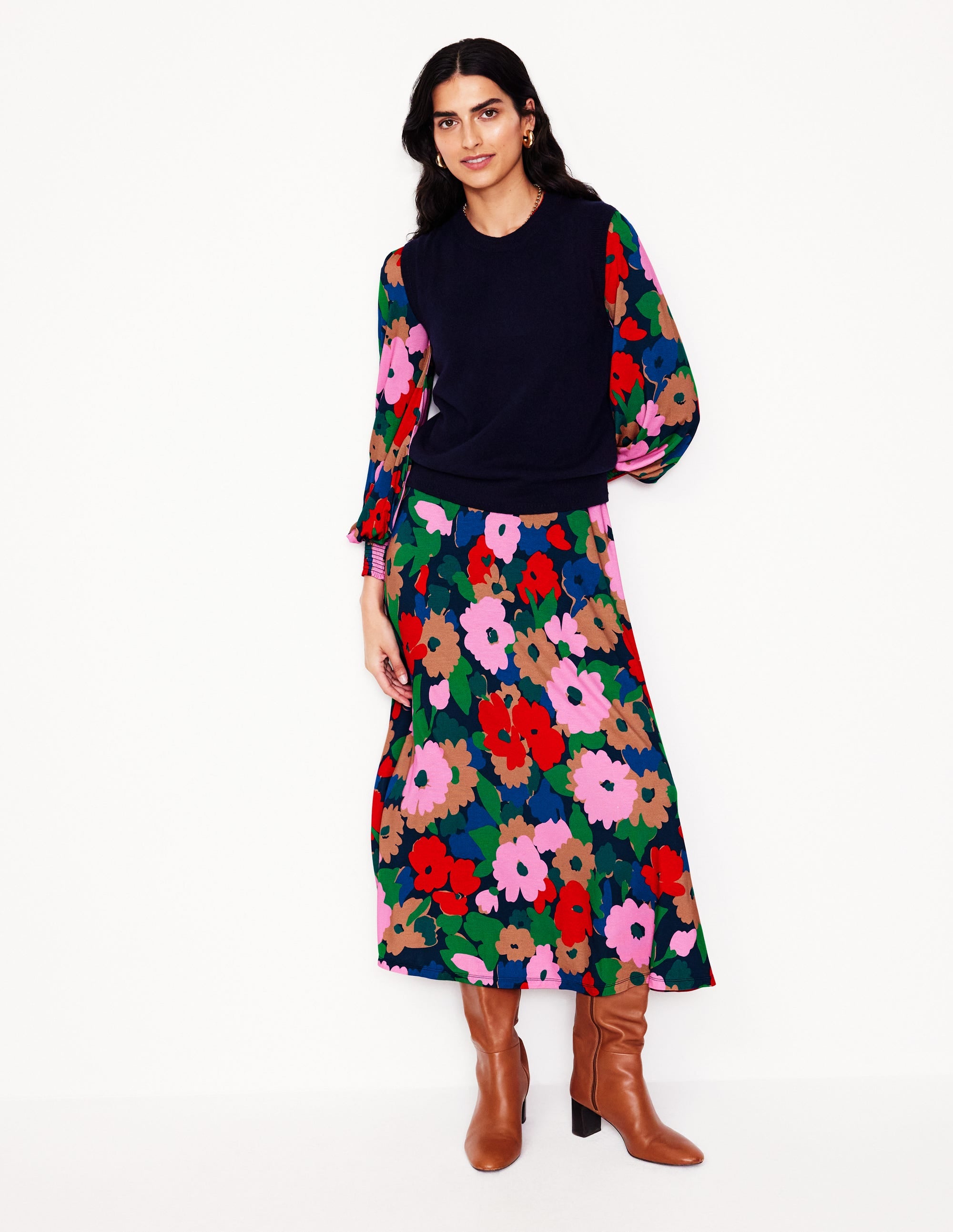 Georgia Jersey Midi Dress-Multi, Painterly Meadow - Image 1
