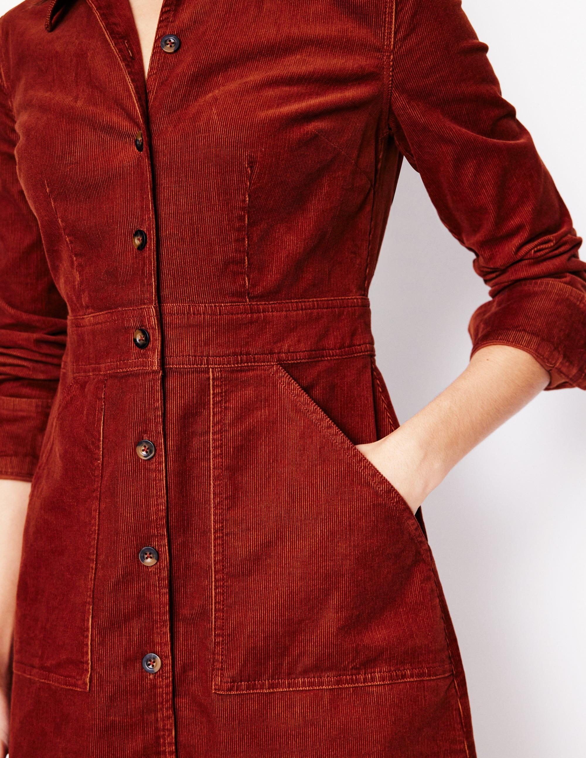 Flora Cord Shirt Dress-Cognac - Image 2