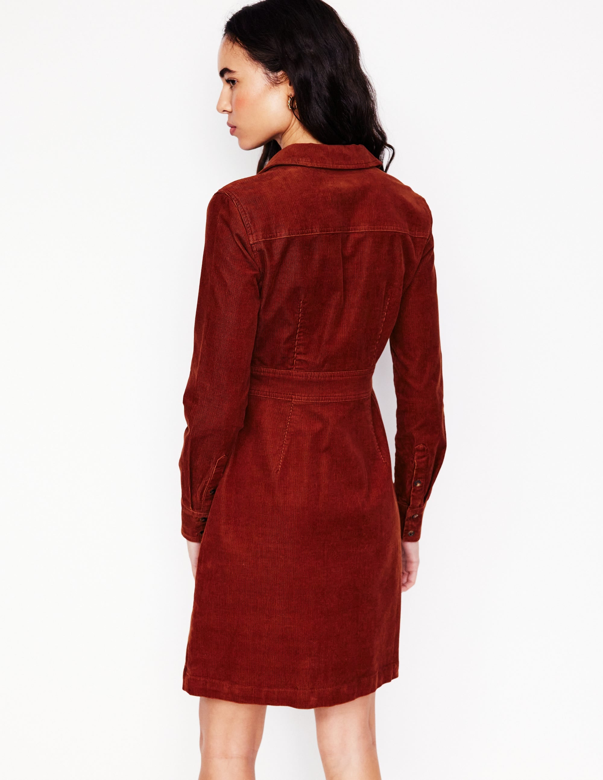 Flora Cord Shirt Dress-Cognac - Image 3