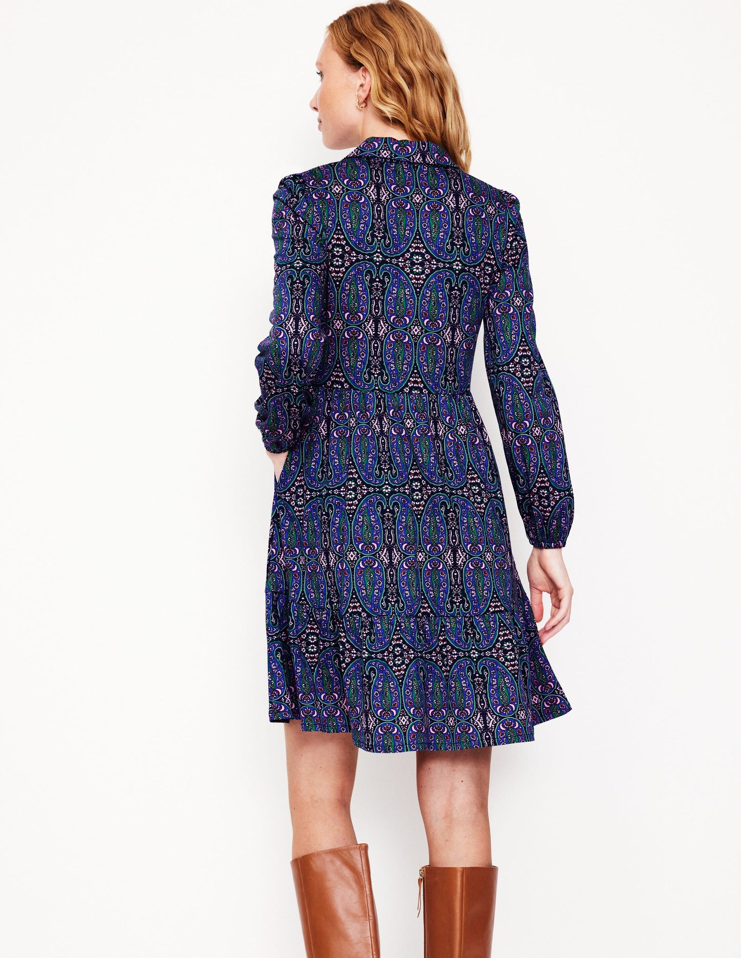 Tiered Jersey Shirt Dress-Navy, Paisley Bud Variation