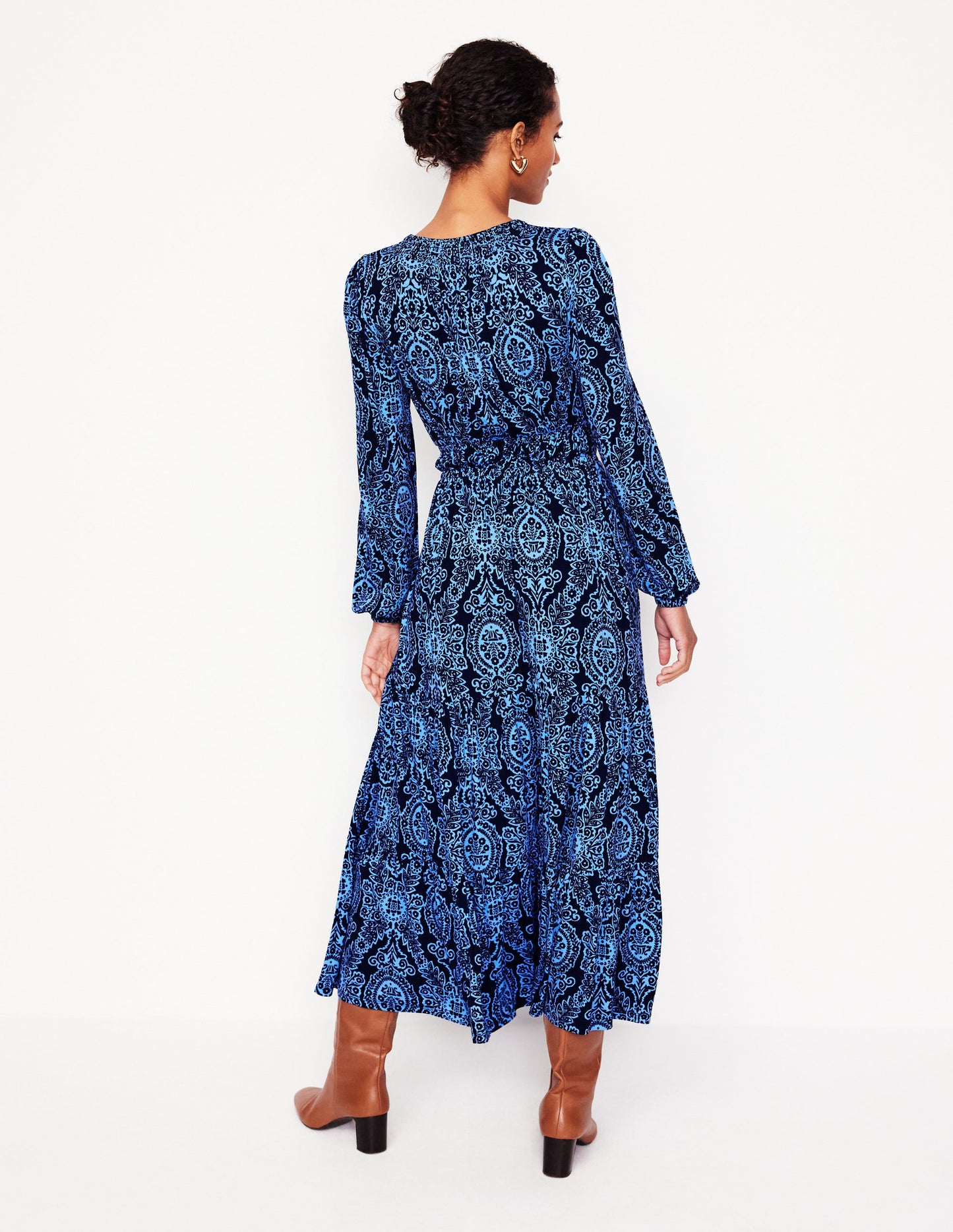 Smock Tiered Jersey Midi Dress-Forget-me-not, Opulent Vine